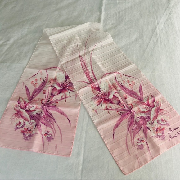 Vintage 1960s Pink Floral Sheer Scarf – Monaco Monte Carlo – NOS - Picture 9 of 11